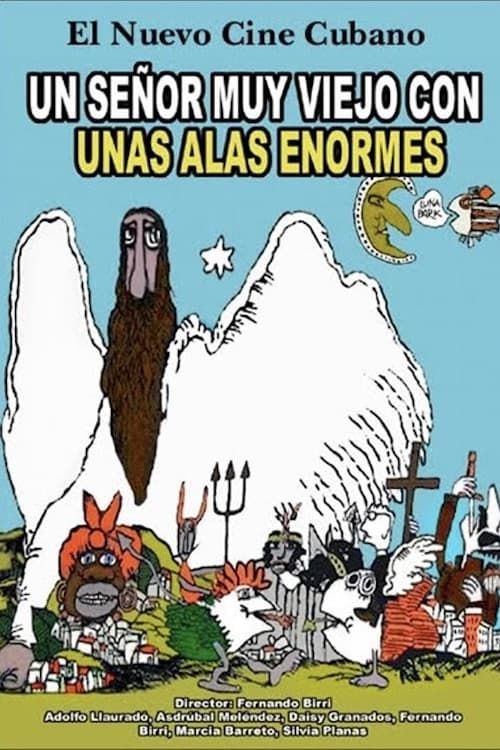 Un señor muy viejo con unas alas enormes afişi